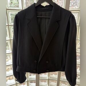 Vintage Petite Mademoiselle Wool Cropped Blazer Black Double Breasted